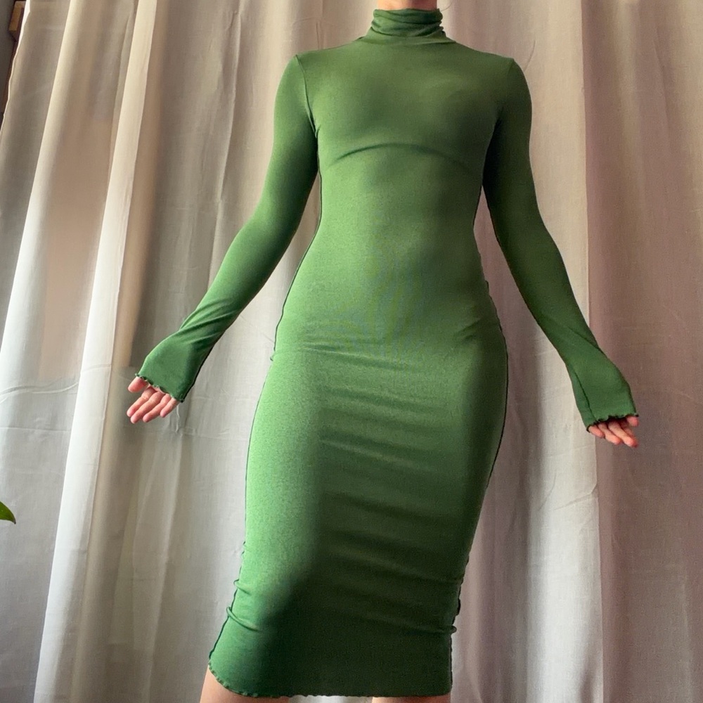 Topshop Green Long Sleeve Dress